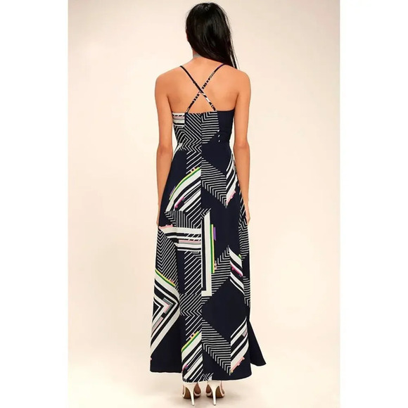 Lulus The Sky’s The Limit Navy Blue Striped High-low dress sz M - Picture 2 of 11